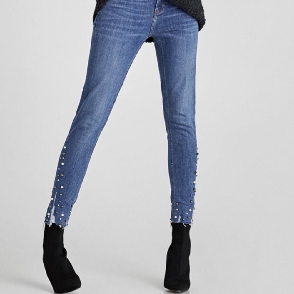 Zara denim with pearl detail